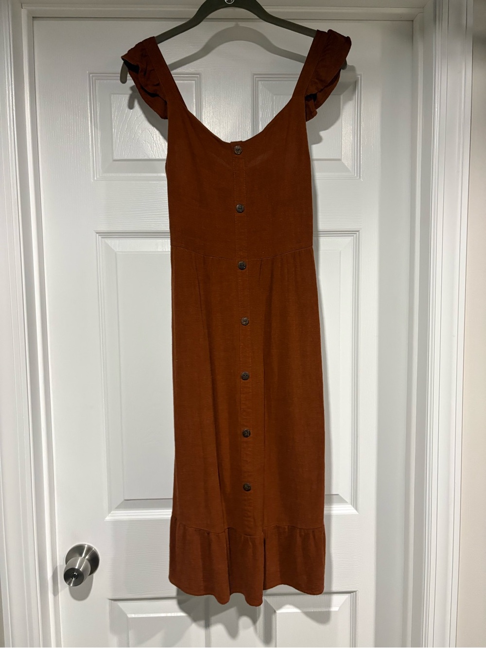 Monteau Rust Button-Front Ruffle Strap Midi Dress